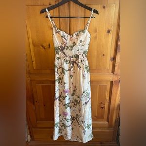 H&M Light Beige and Floral Linen Midi Dress